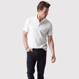 Raffi Mens Polo Shirt White Ribbed Aqua Short Sleeve Performance Golf Size XL